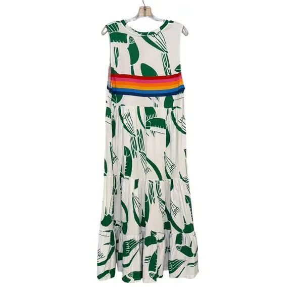 Farm Rio Anthropologie Rainbow Toucans Organic Cotton Maxi Dress Toucans S/M